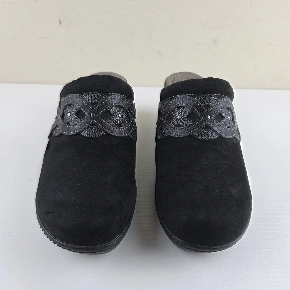 Croft & Barrow Ortholite Dame Black Suede Women's Mules Comfort Shoes Size 8.5 M